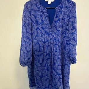 Diane Von Furstenberg Blue and White Leaf Dress